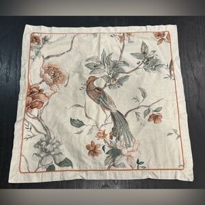 Soft Surroundings Linwood Cotton Linen Blend Euro Sham Bird Floral Motif 26" sq.